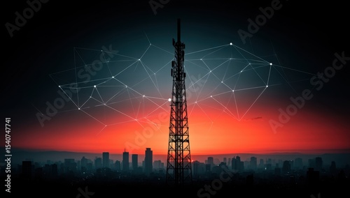 Communication Tower Sunset Cityscape