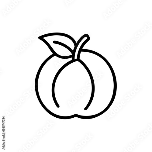 Hand drawn summer peach fruit line art icon