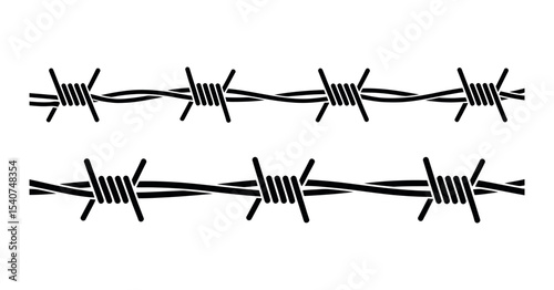 Two Rows of Simple Black Barbed Wire on White Background