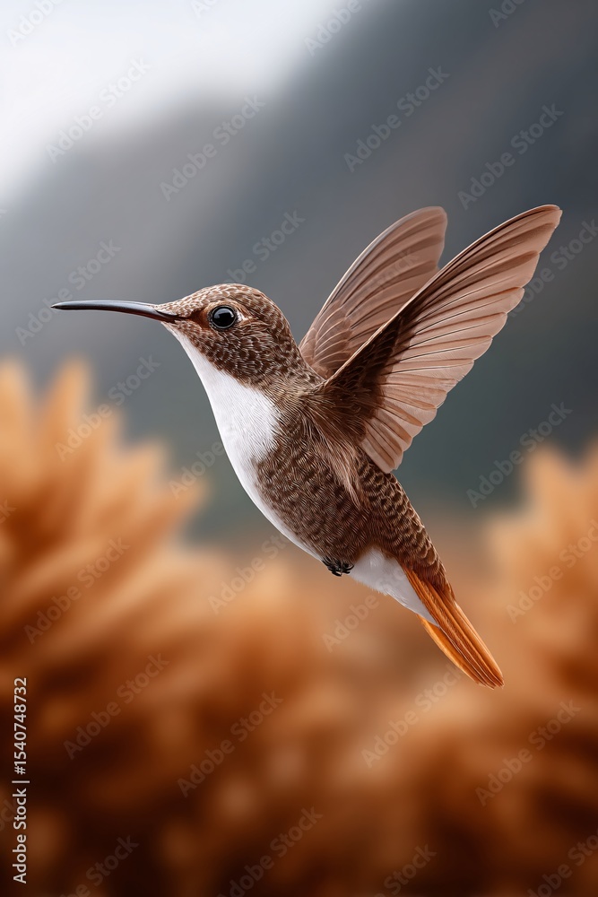 Fototapeta premium Hummingbird in Flight Against a Blurred Background