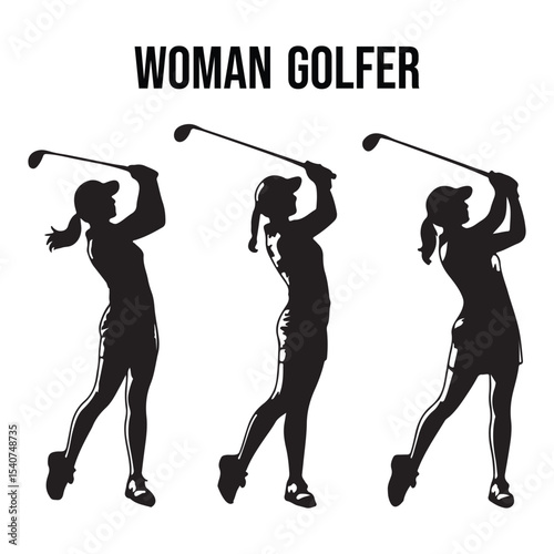 Silhouettes of golf players in Action