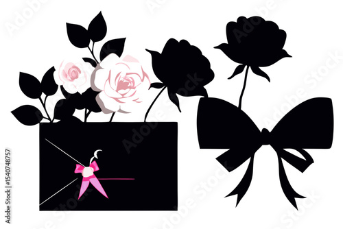 Beautiful Floral Silhouette with Gift Envelope and Ribbon