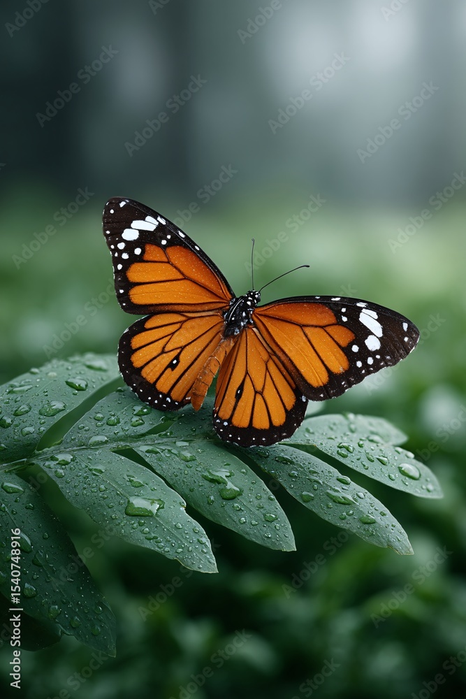 Obraz premium Close-up of a Monarch Butterfly on Green Leaves