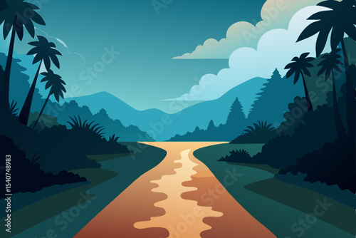 tropical landscape with palm trees