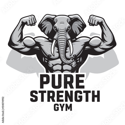 "Pure Strength Gym" Elephant Bodybuilder Vector Logo - Massive Power Fitness Mascot