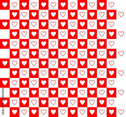 Seamless pattern with red hearts on white background. Vector illustration.