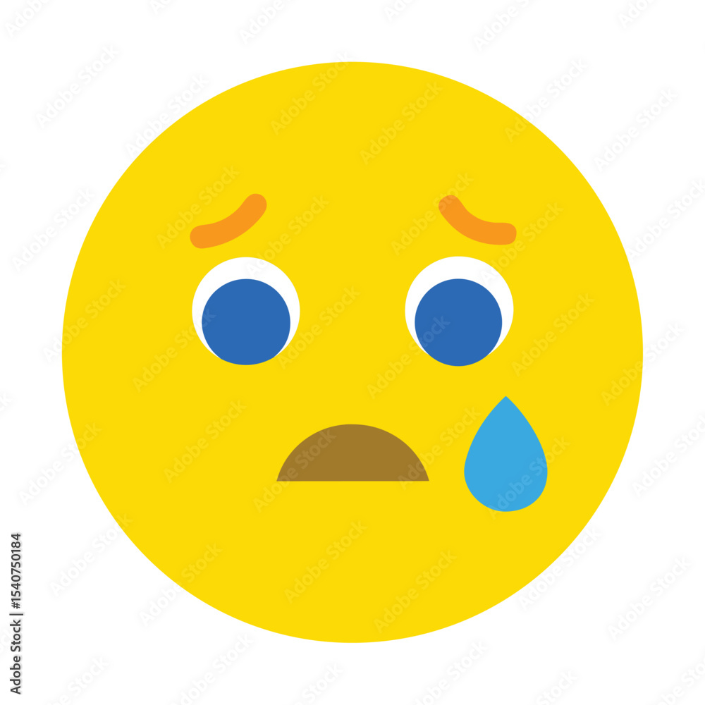 Fototapeta premium Crying Emoji Illustration Yellow Face with Blue Eyes and a Tear