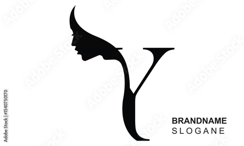 Initial letter Y  beauty women face logo design. Unique and luxury feminine vector illustration.