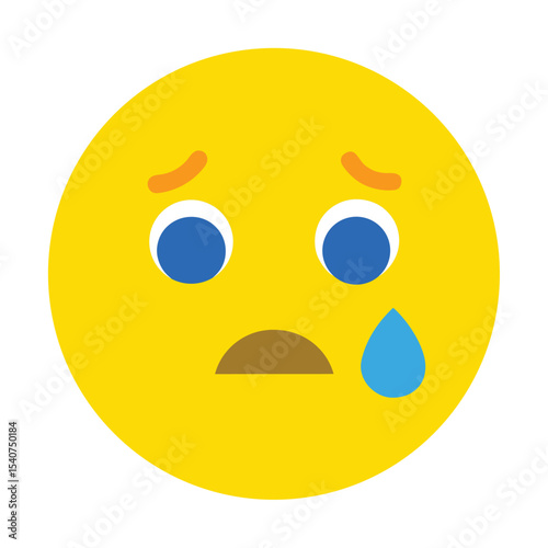 Crying Emoji Illustration Yellow Face with Blue Eyes and a Tear