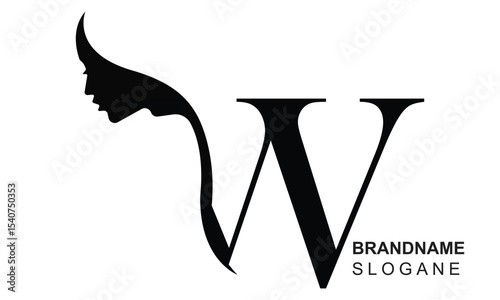 Initial letter W  beauty women face logo design. Unique and luxury feminine vector illustration.