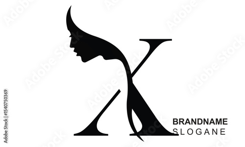 Initial letter X  beauty women face logo design. Unique and luxury feminine vector illustration.