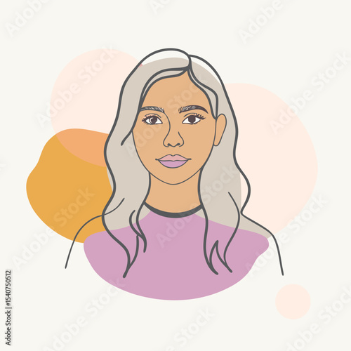 Minimalist line art portrait of a young woman