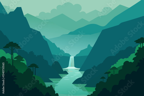 mountain landscape with fog and mountains