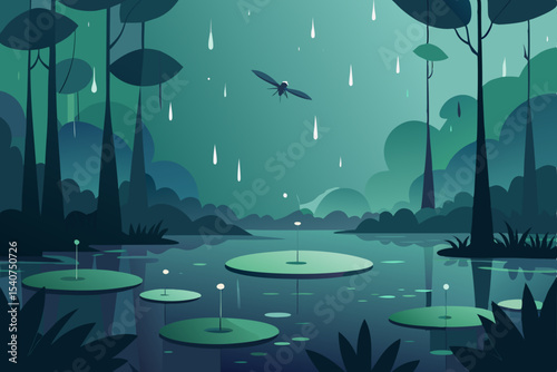 night landscape with trees and water
