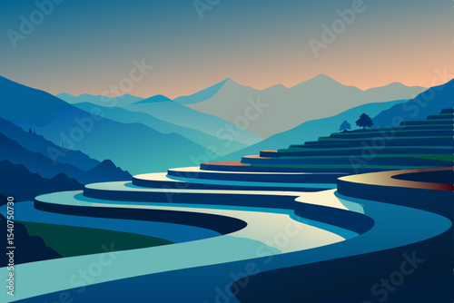 mountain landscape with lake and mountains