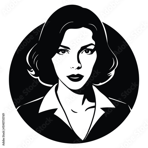 Retro woman portrait black and white illustration