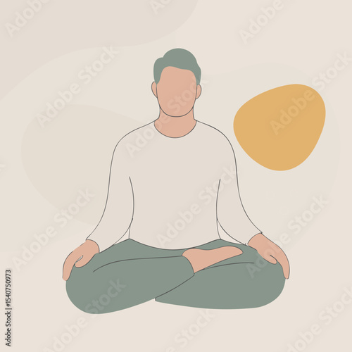 Man meditating in lotus position minimalist illustration