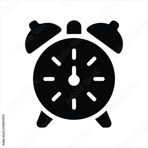 alarm clock icon vector silhouette on white background.