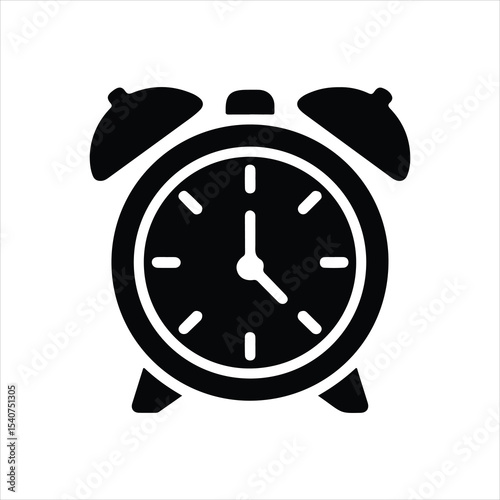 alarm clock icon vector silhouette on white background.