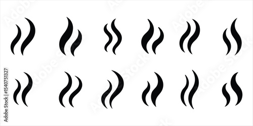 steam smoke set vector silhouette on white background.