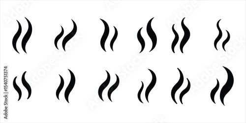 steam smoke set vector silhouette on white background.