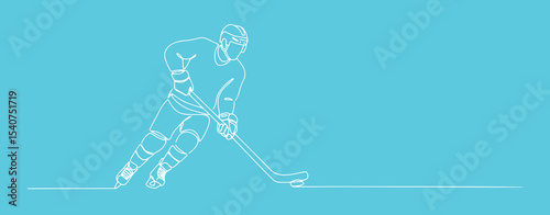 Hockey player skating and playing on the ice in minimalist line art style 