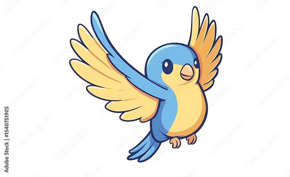 Obraz premium Adorable Blue and Yellow Bird in Flight Cute Cartoon Illustration