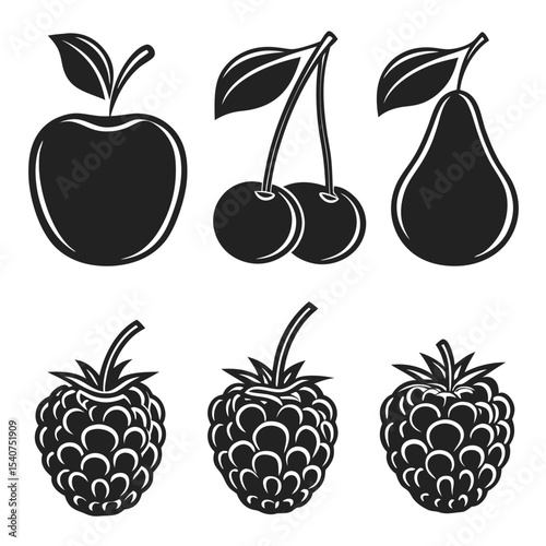 Wallpaper Mural Simple black and white vector illustrations of various fruits and berries for design Torontodigital.ca