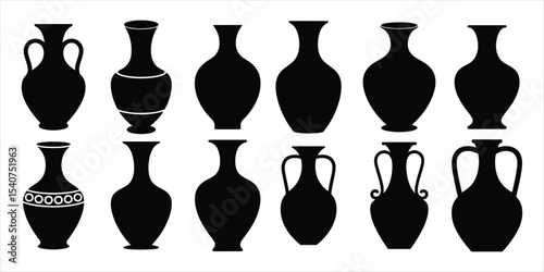 vase set vector silhouette on white background.