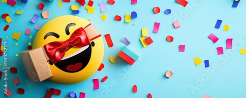 Emoji with a Gift and Confetti