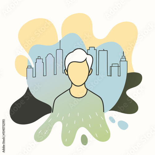 Man silhouette cityscape background abstract illustration