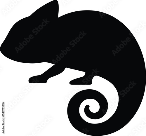 Silhouette chameleon lizard with curled tail vector illustration