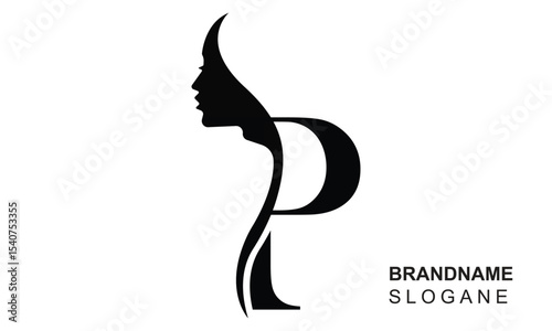 Initial letter P  beauty women face logo design. Unique and luxury feminine vector illustration.