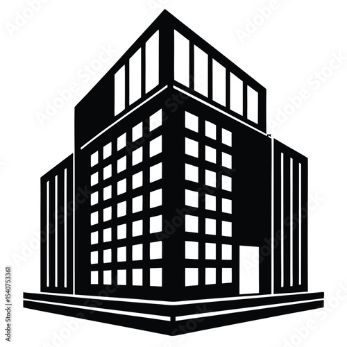 Modern office building icon black silhouette