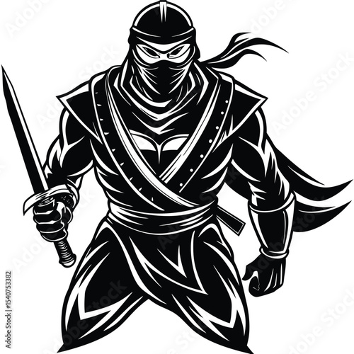 Powerful ninja warrior with katana sword
