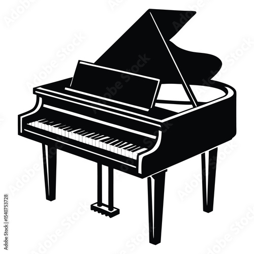Black and white grand piano illustration