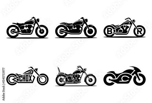 Six motorcycle silhouettes isolated on white background