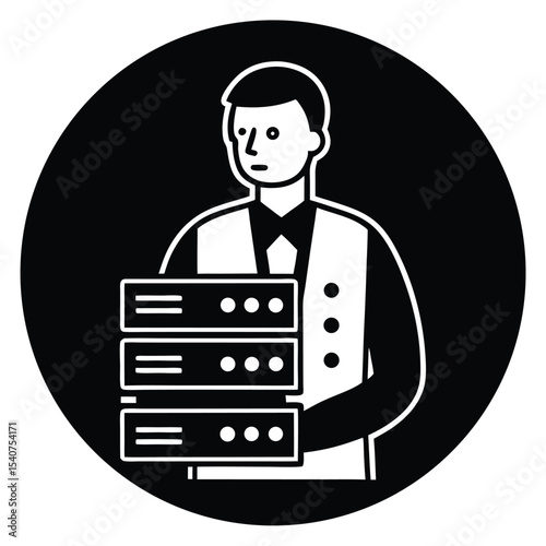 It technician holding server rack icon