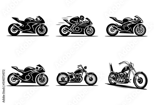 Six motorcycle silhouettes collection isolated on white background