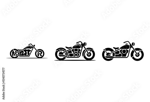 Three motorcycle silhouettes isolated on white background