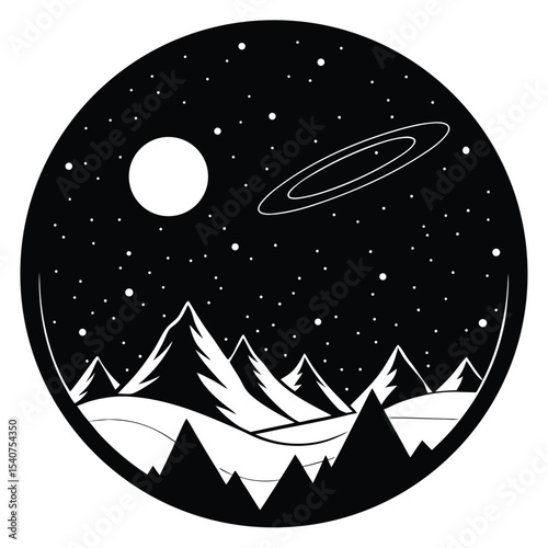 Night sky mountain range minimalist art
