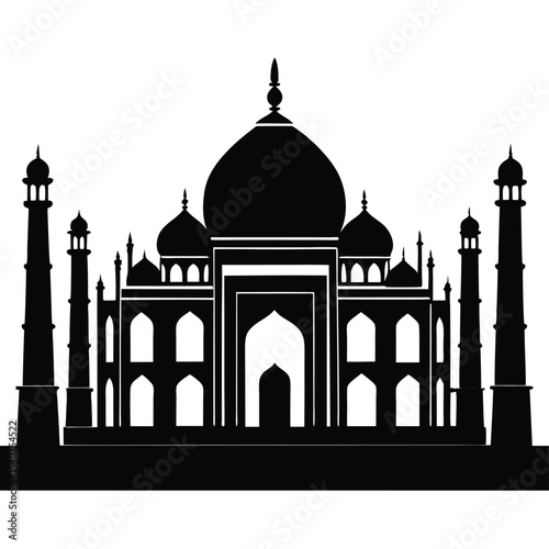 Taj mahal silhouette black and white illustration