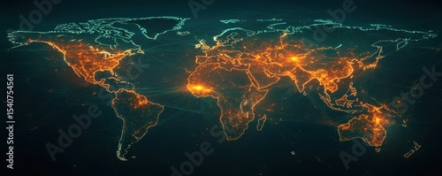 World Map with Glowing Cities