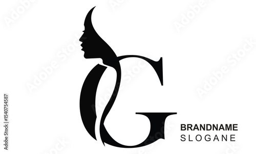 Initial letter G  beauty women face logo design. Unique and luxury feminine vector illustration.