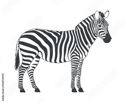 Side view of a zebra in black and white illustration style