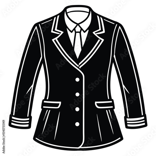 Women black blazer jacket with tie icon illustration