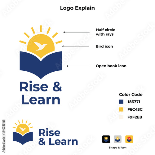 Education Sunrise Logo – Book, Bird & Sun Learning Icon