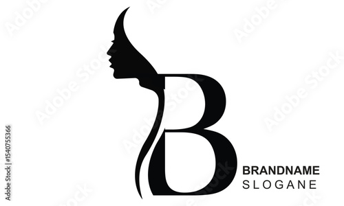 Initial letter B  beauty women face logo design. Unique and luxury feminine vector illustration.