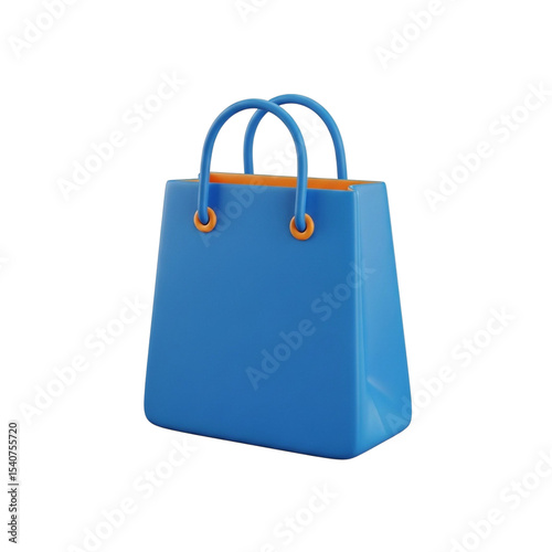 3D Style Blue Shopping Bag on Transparent Background