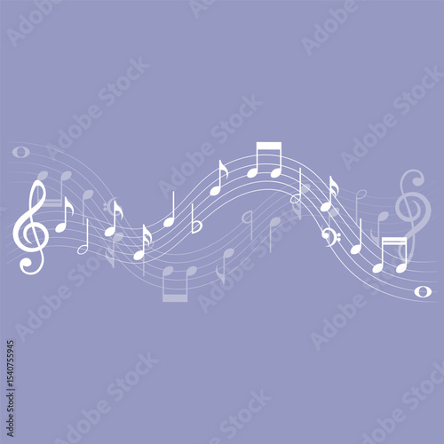 White music notes flowing, vector illustration.